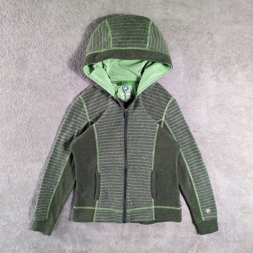 Kuhl Jacket Womens XS Green Full Zip Chianti Fleece Wool Blend Hooded